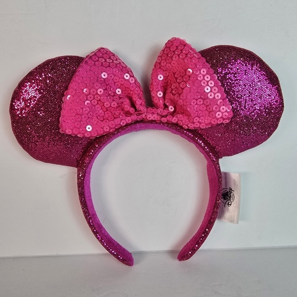 Disney Accessories - Disney Parks Exclusive MINNIE MOUSE Ears Adult FULL PINK BLING Glitter EUC
